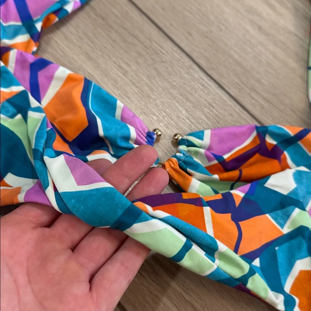 Lovers and Friends Geometric Bikini Sz M Colorful Twist Top High Waisted - Picture 10 of 11